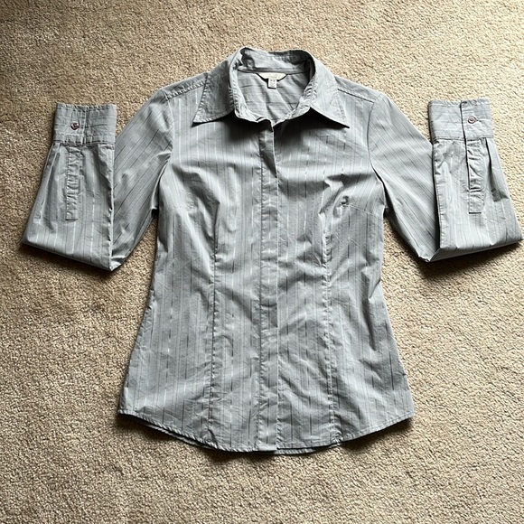 Jacob Connexion Grey/Silver Striped Fitted Button Down Collared Blouse - Picture 2 of 11